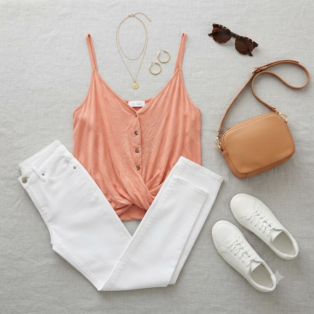 All in Favor Orange Henley Button Front Cami Tank Top Medium Layering Sleeveless